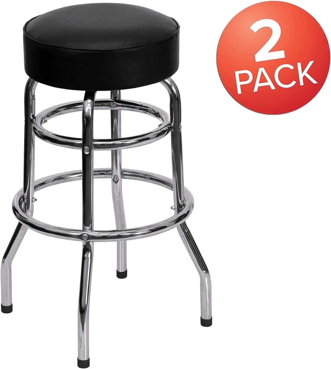 Bruno 2 Pack Bar Stool Chrome Double Ring Black Seat from PriceLows™