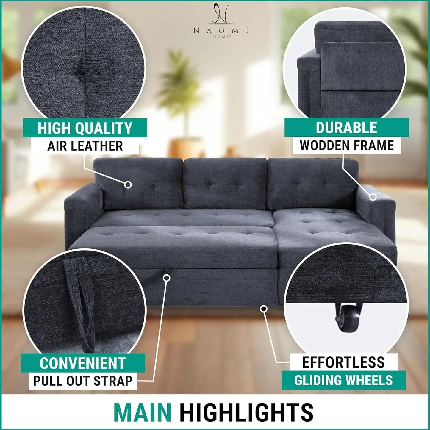 Gray Microfiber L Shape Sleeper Sofa With USB Ports Storage from PriceLows™