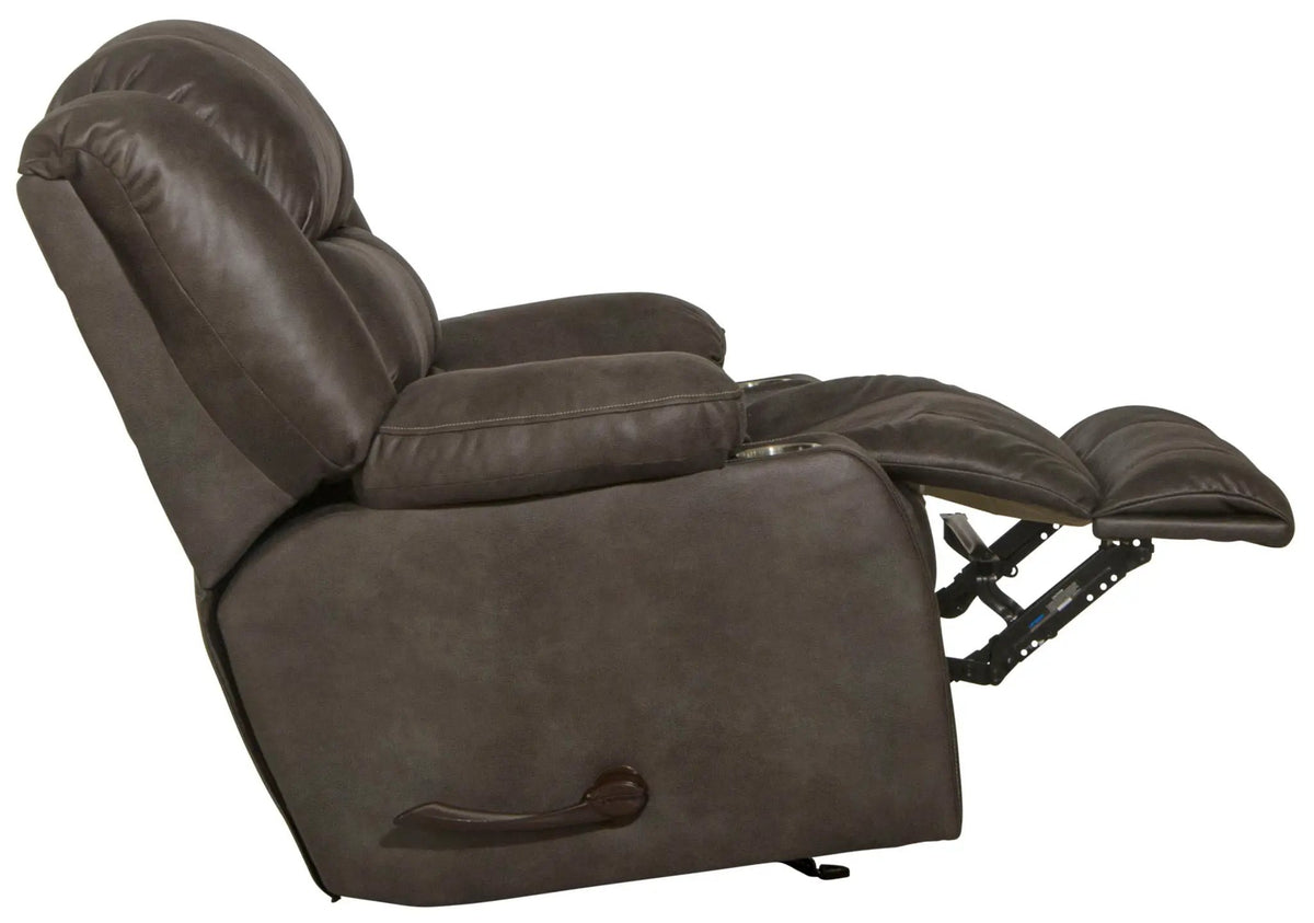 Beckley Rocker Recliner With Cupholders Rocker Chair | 2 Pieces | Walnut & Faux Leather | Living Room
