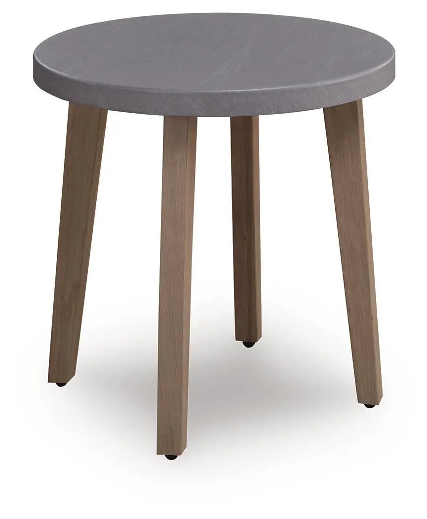 Harmony Headlands Round End Table | Natural And Gray | Aluminum Frame | Stone-Look Top