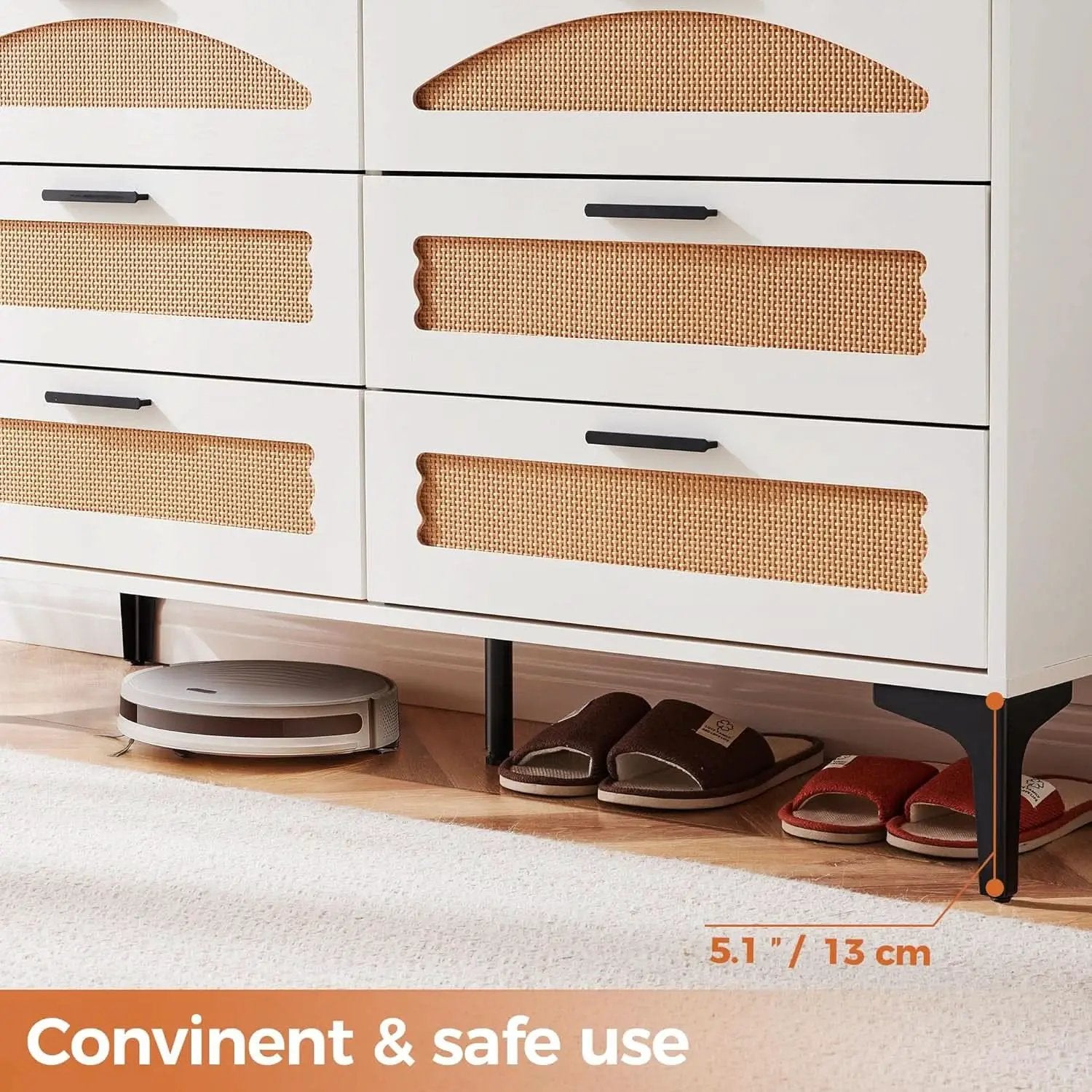 Six Drawer White Dresser With Industrial Steel Base from PriceLows™