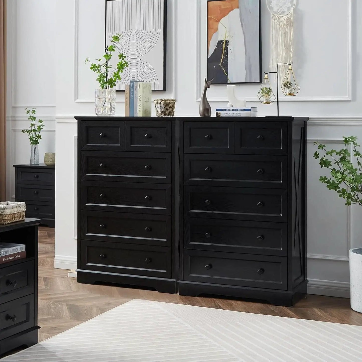 Tall Black Six Drawer Dresser Contemporary Storage from PriceLows™