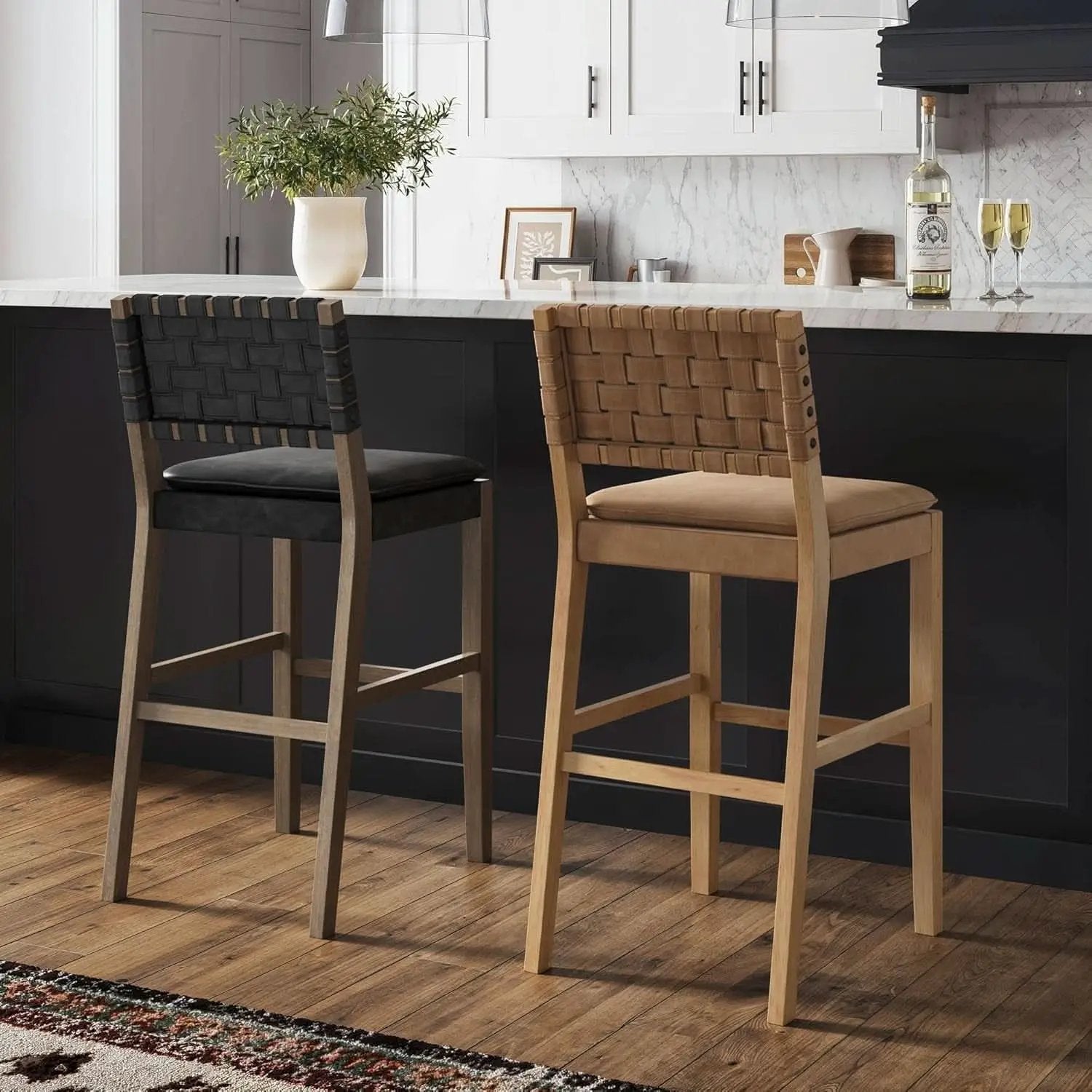 Cohen Mid Century Bar Stool 29 Inch Wood Black Faux Leather from PriceLows™