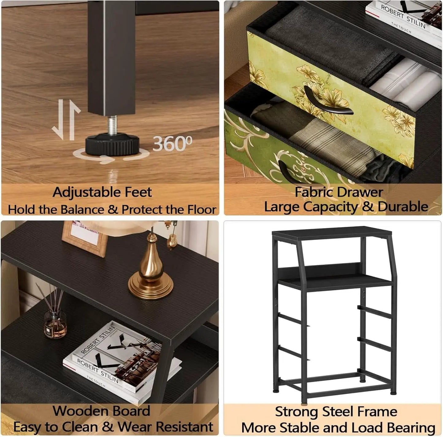 Retro Nightstand With 3 Drawers And 2 Tier Shelf Storage from PriceLows™