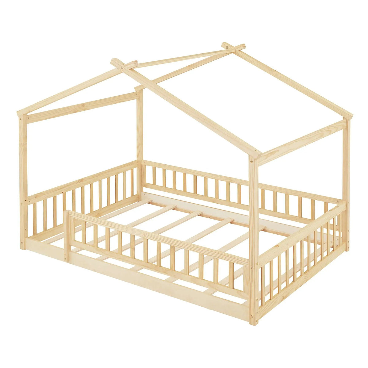 Kids Bed Frame | Playhouse Design | Roof And Fence | Toddler Size
