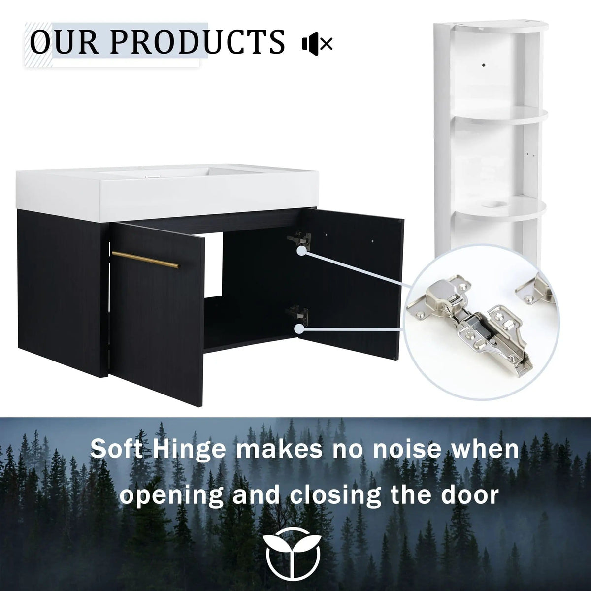 Modern Wall Mounted Bathroom Vanity With Thick Edge Resin Sink And Storage Rack | 3 Pieces | Stainless Steel & Plywood | Bathroom