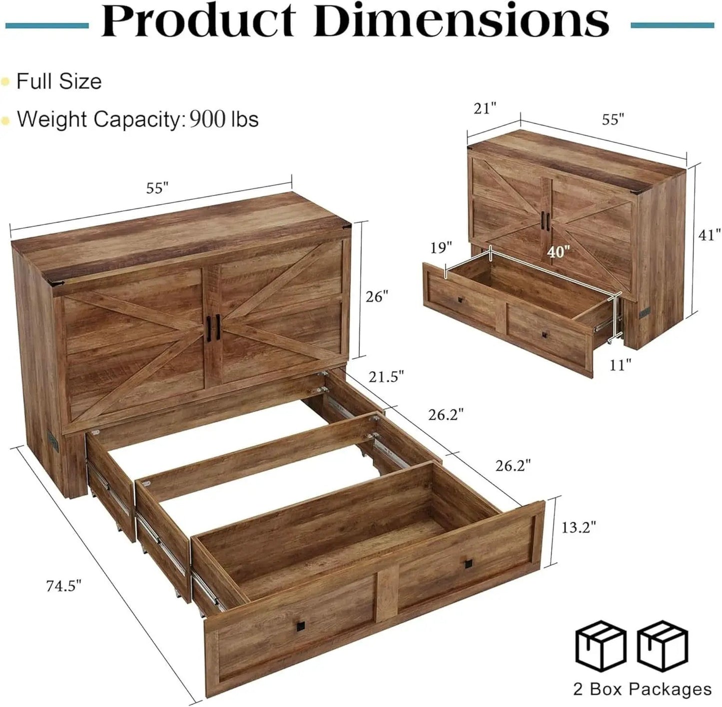 Murphy Bed Barnwood Queen Size Fits Small Spaces In Cabinet from PriceLows™