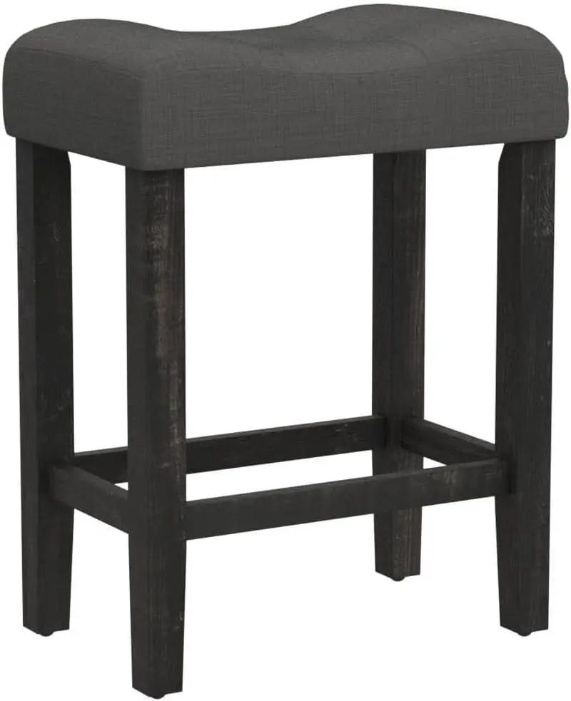 Sora Button Tufted Counter Height Saddle Stools Set of 2 Gray from PriceLows™