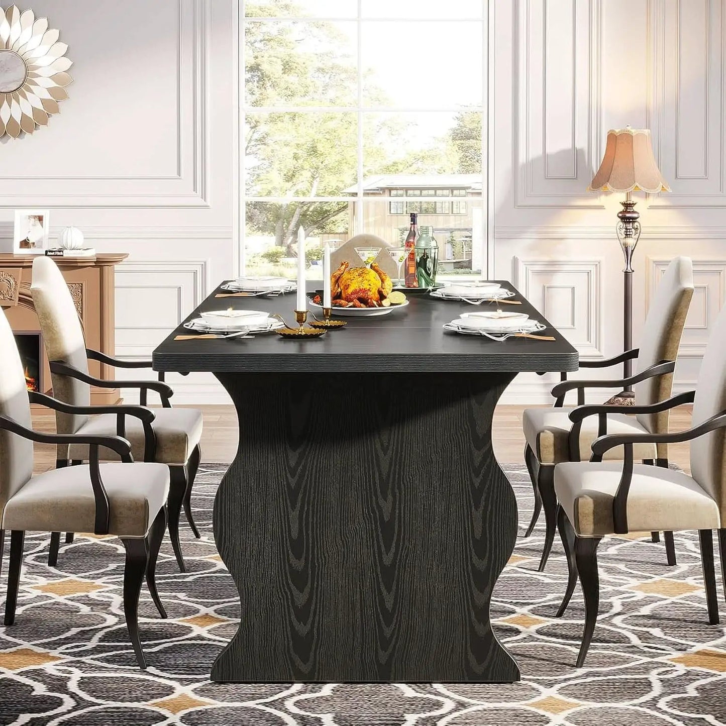 Black 63 Inch Rectangular Modern Dining Table For 4 To 6 from PriceLows™