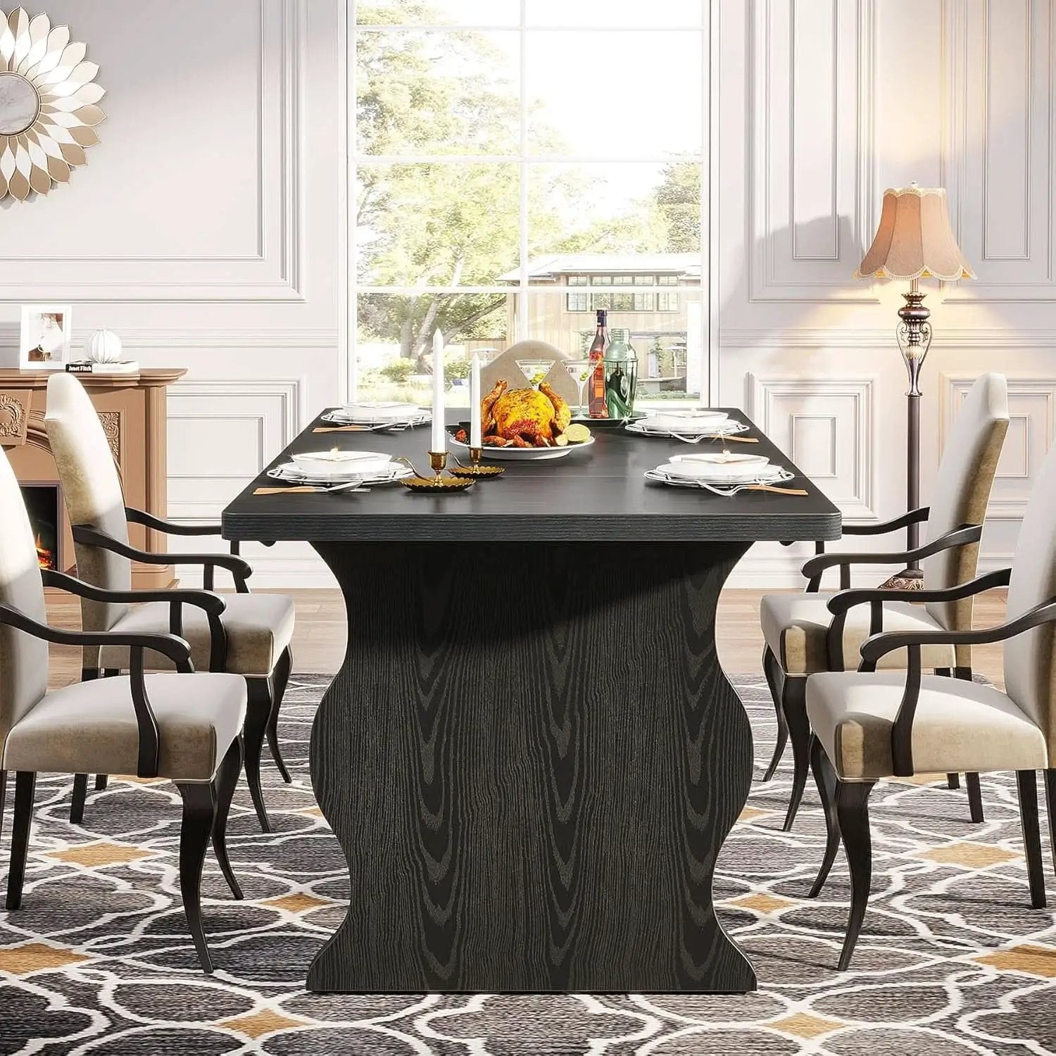 Black 63 Inch Rectangular Modern Dining Table For 4 To 6 from PriceLows™