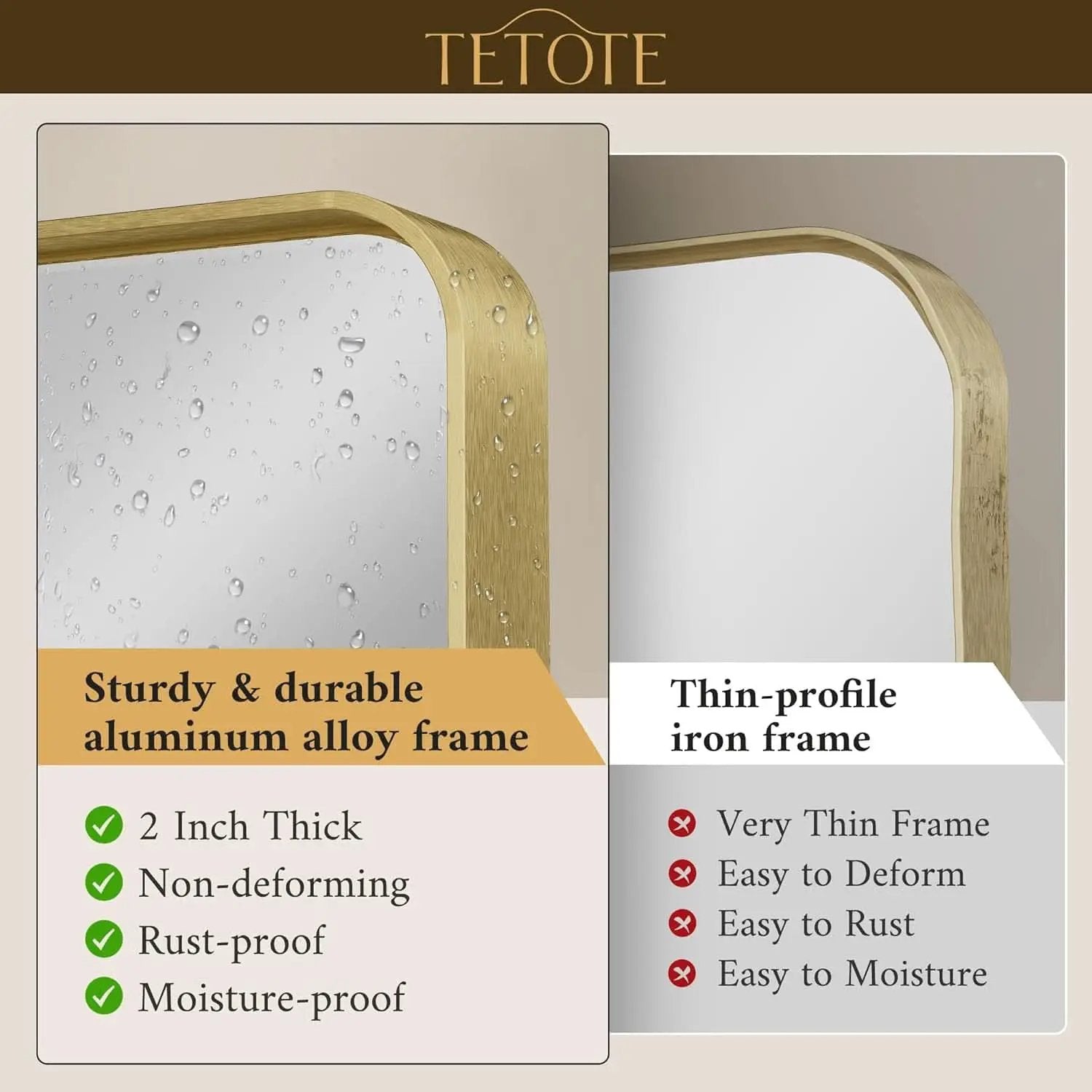 40 By 30 Inch Brushed Brass Bathroom Mirror Wall Mounted from PriceLows™