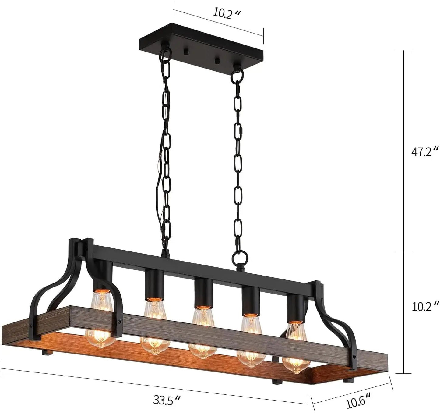 Rustic 5 Light Linear Chandelier Kitchen Island Black from PriceLows™