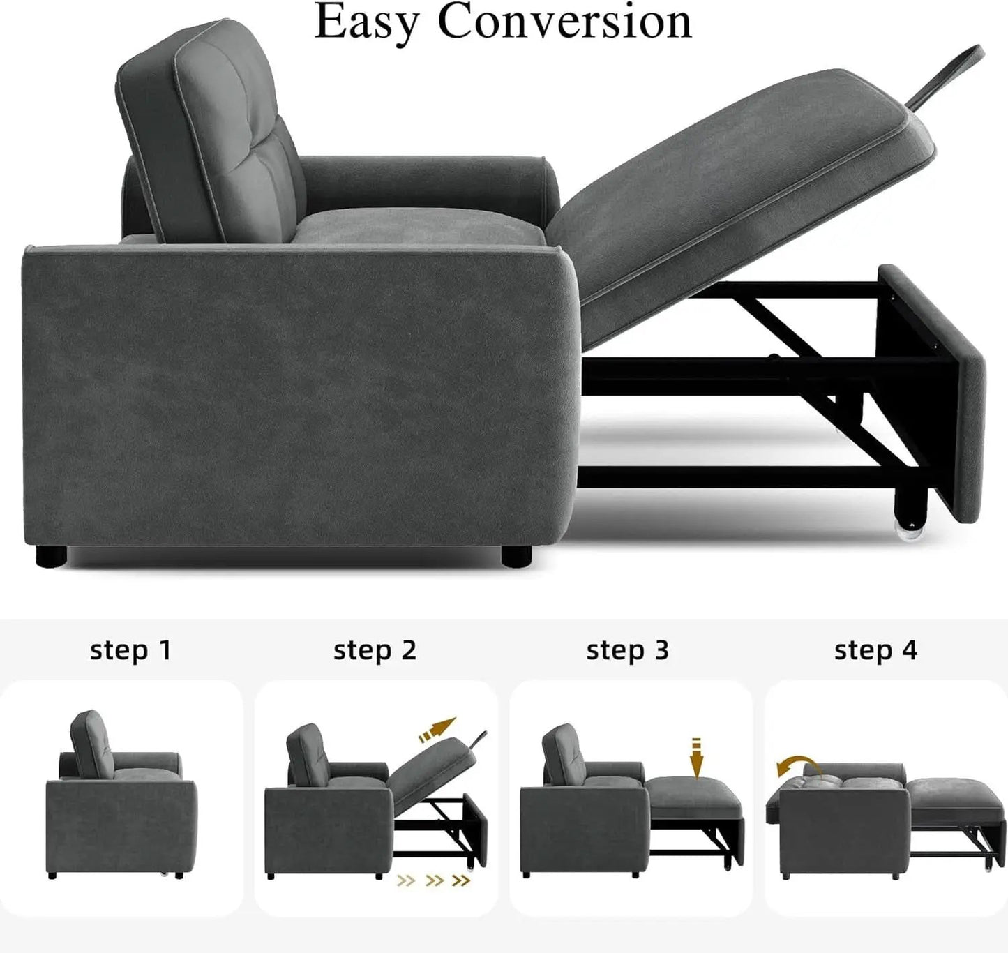 Convertible Sofa Bed Chair Gray Velvet Upholstered from PriceLows™