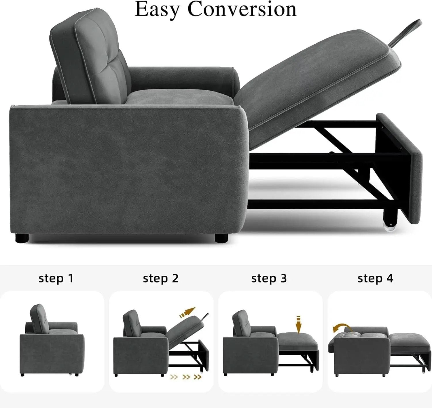 Convertible Sofa Bed Chair Gray Velvet Upholstered from PriceLows™