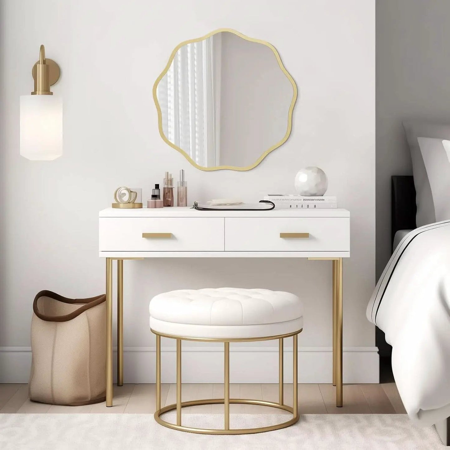 Gold Round Wall Mirror 20 Inch Decorative Home Accent from PriceLows™
