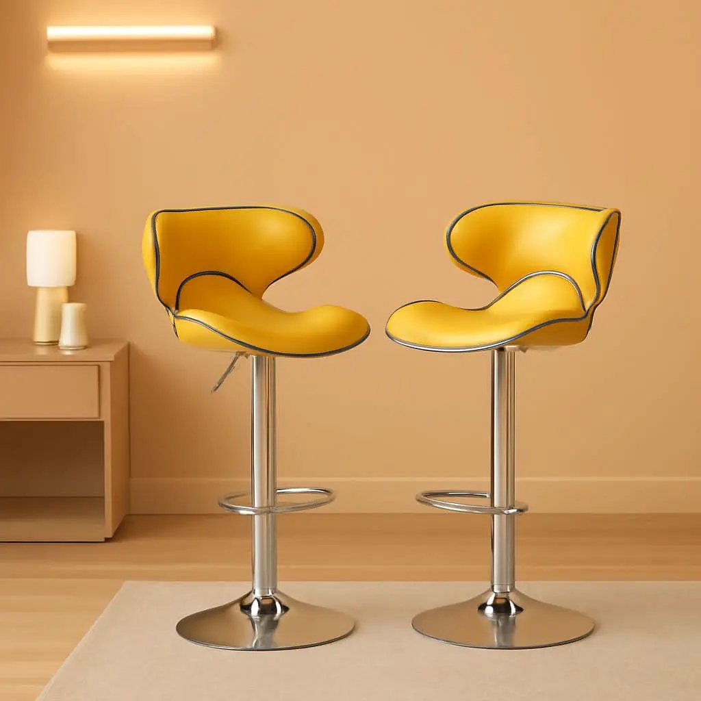 Masaccio Velvet Adjustable Swivel Bar Stool Set Of 2 Yellow from PriceLows™