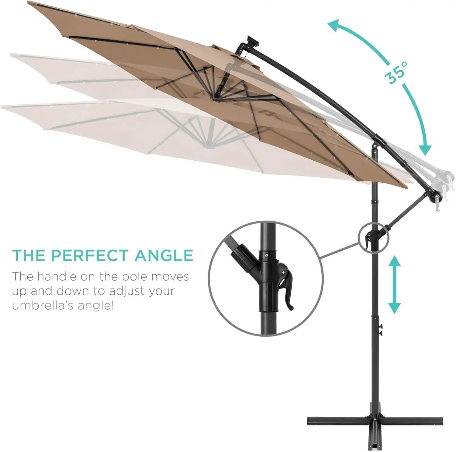 10 Foot Solar LED Offset Patio Umbrella With Easy Tilt Adjustment In Tan For Backyard Use from PriceLows™
