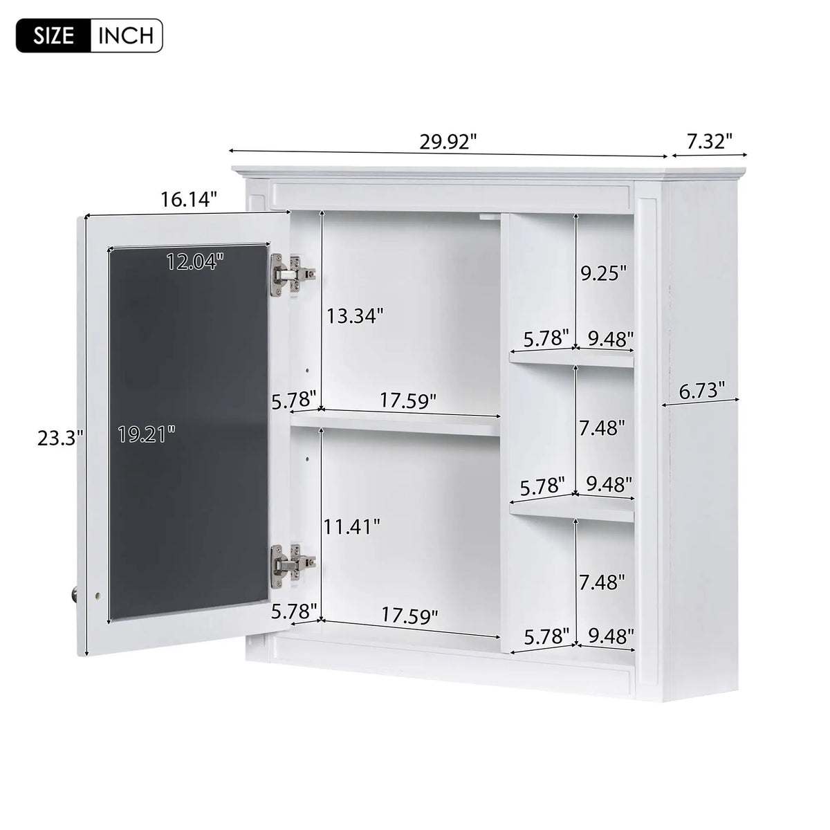 Modern Wall Mounted Medicine Cabinet | 3 Open Shelves | Mirror Door