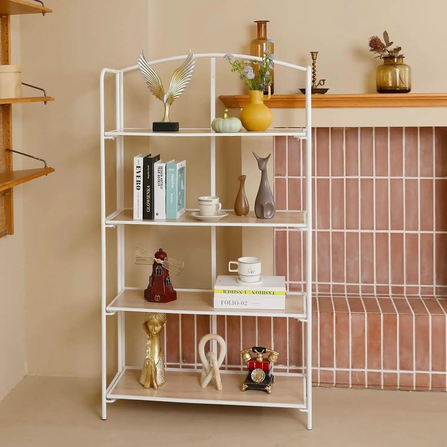 No Assembly Foldable Bookshelf 4 Tier White Bookcase from PriceLows™