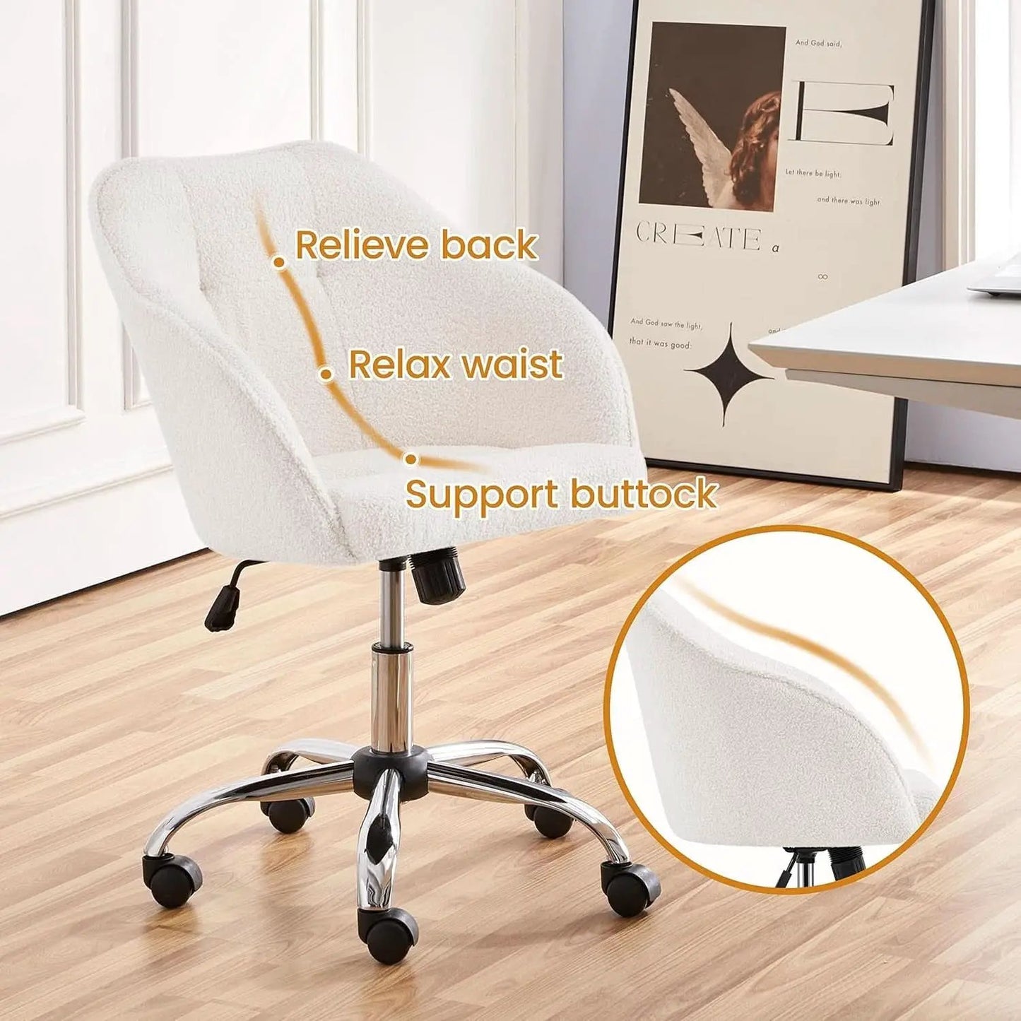 Ivory Upholstered Desk Chair With Adjustable Tilt Angle from PriceLows™