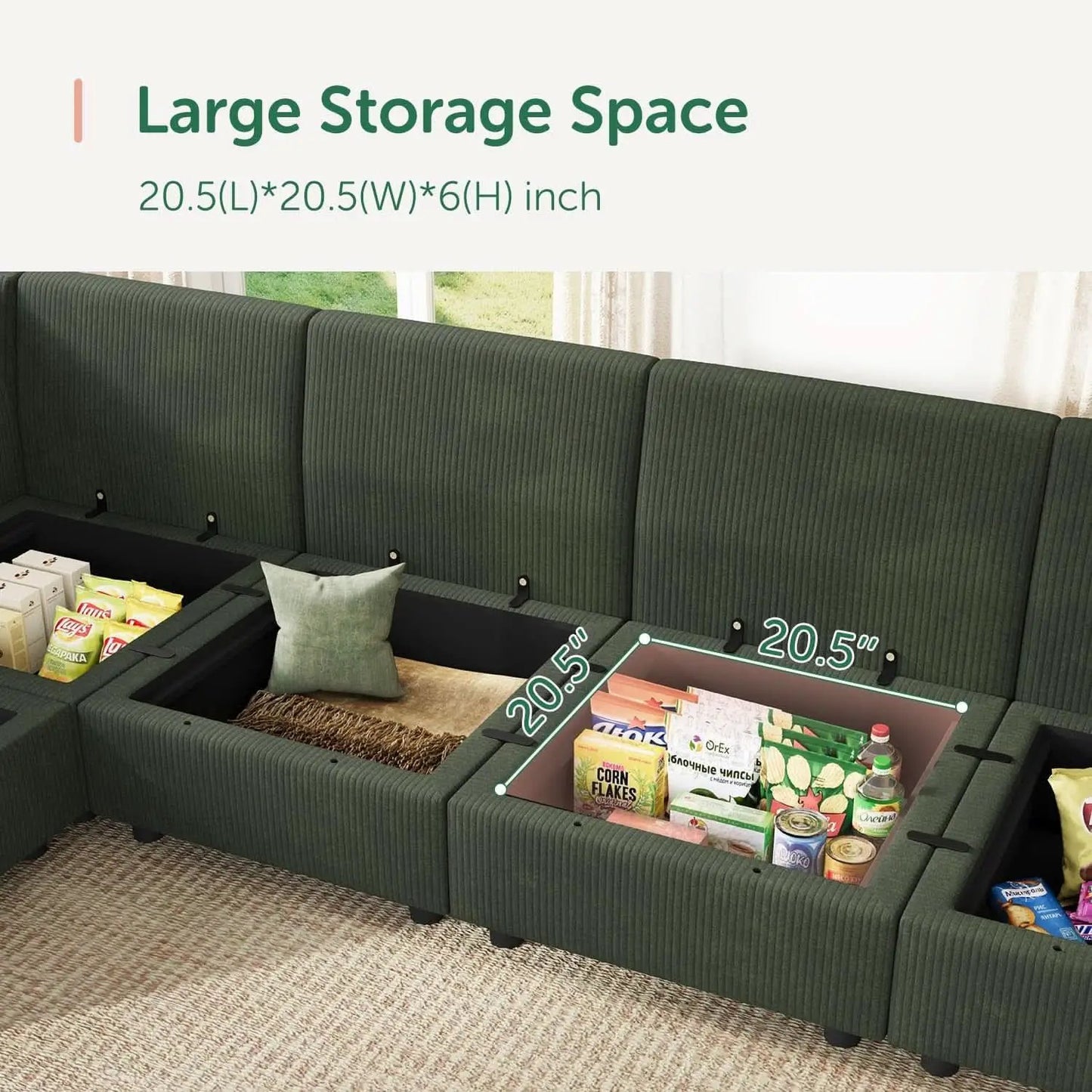 Emerald Green Modular Sleeper Sofa With Hidden Storage Compartment from PriceLows™