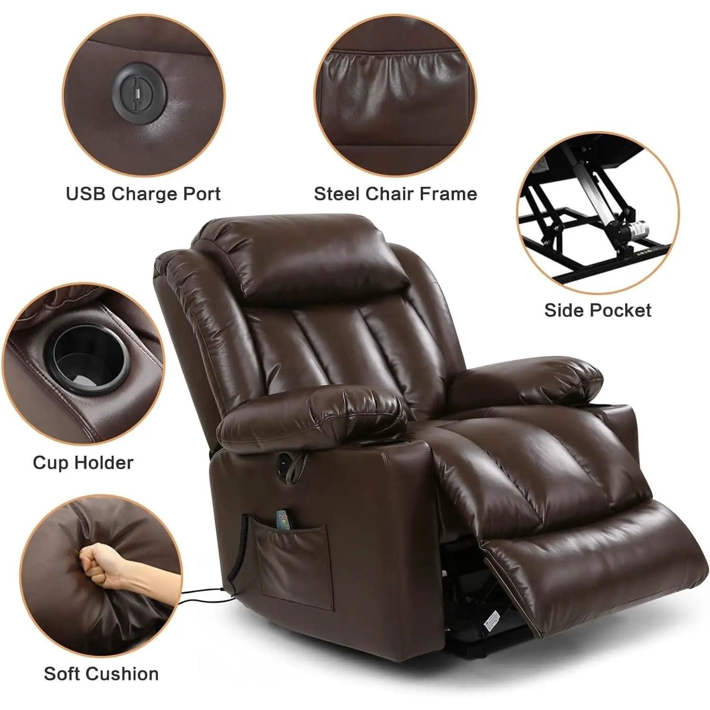 Brown Power Recliner With Massage And Heat Therapy from PriceLows™