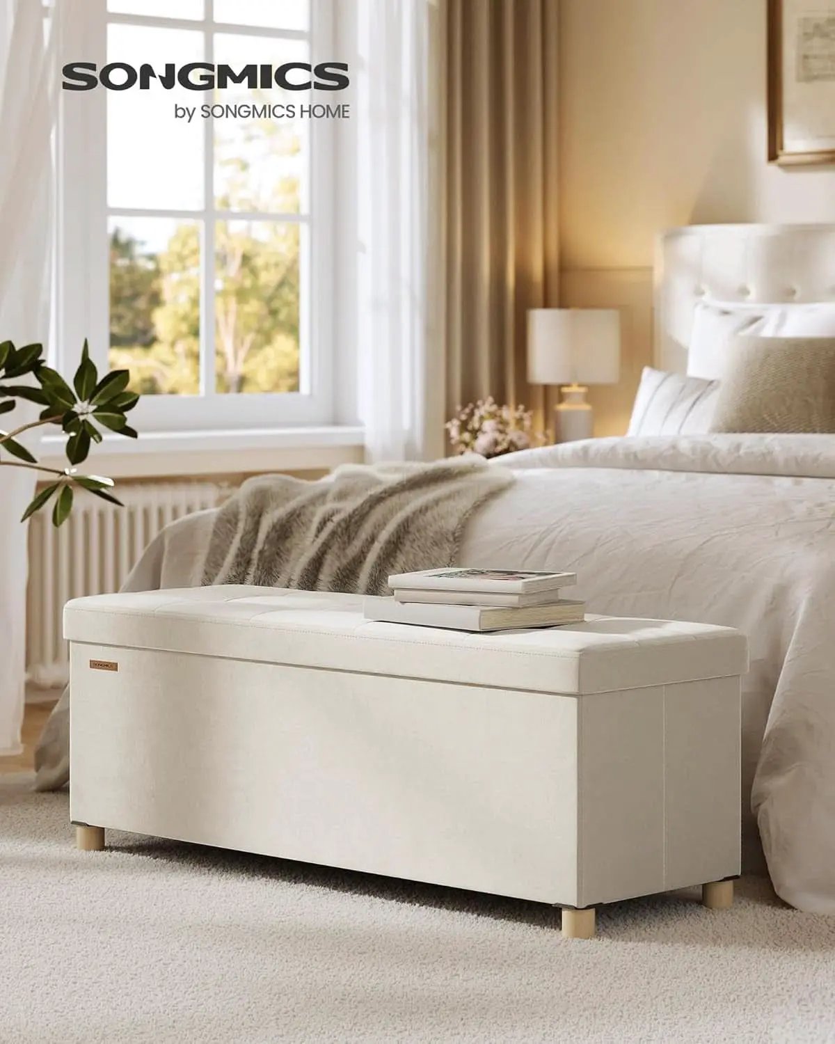 Cappuccino Beige Velvet Storage Ottoman Bench Folding from PriceLows™