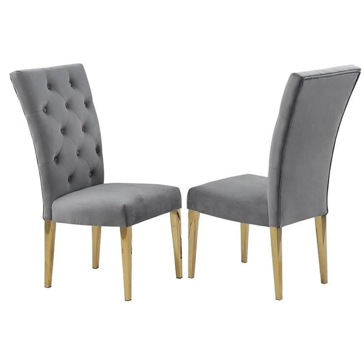 Upholstered Dining Chairs | Tufted Back | Stainless Steel Base | Set Of 2