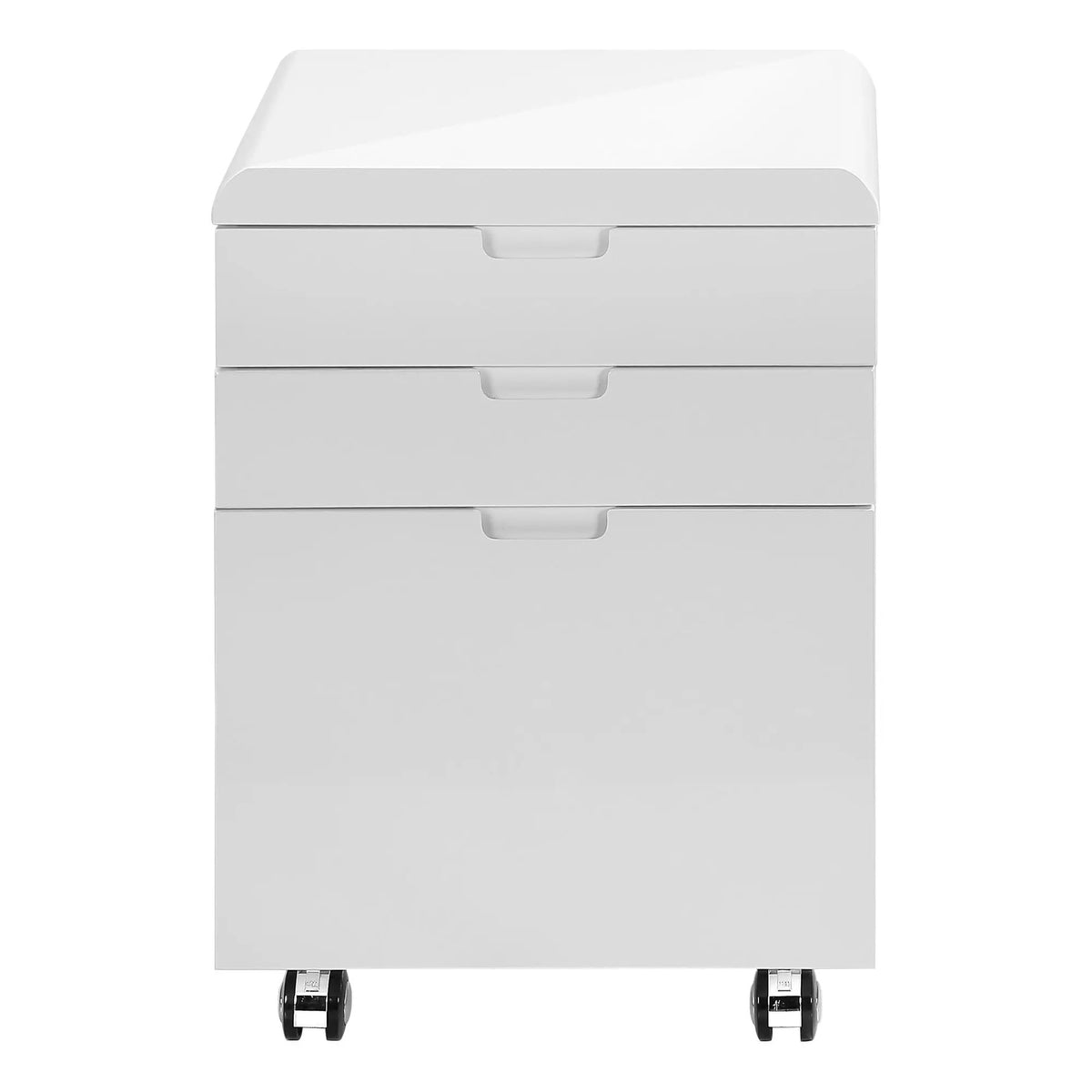 Glossy White File Cabinet | Rolling Mobile | Printer Stand | Inset Drawer Handles