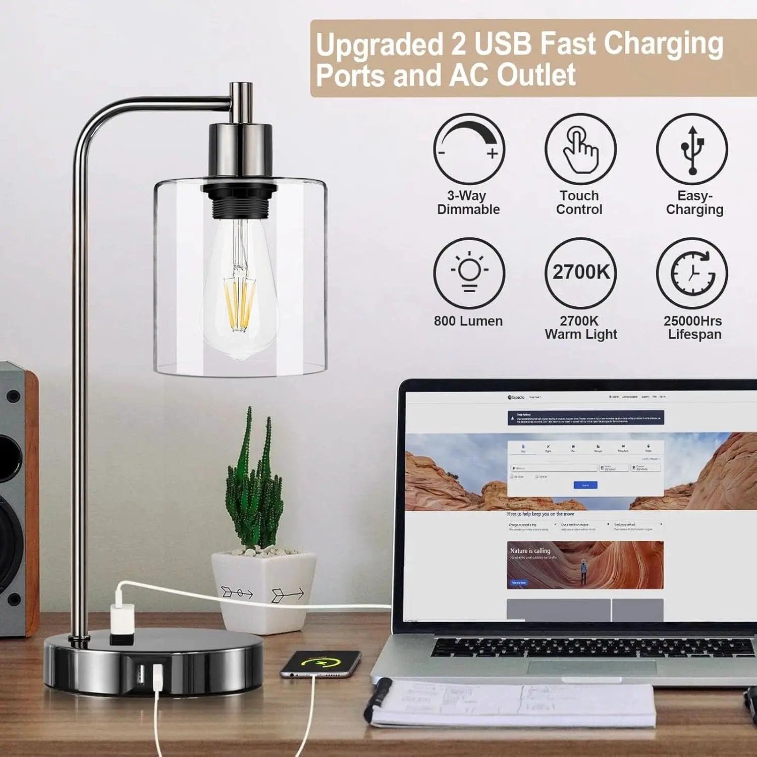 Industrial Table Lamps Black Nickel Touch Control Dimmable from PriceLows™
