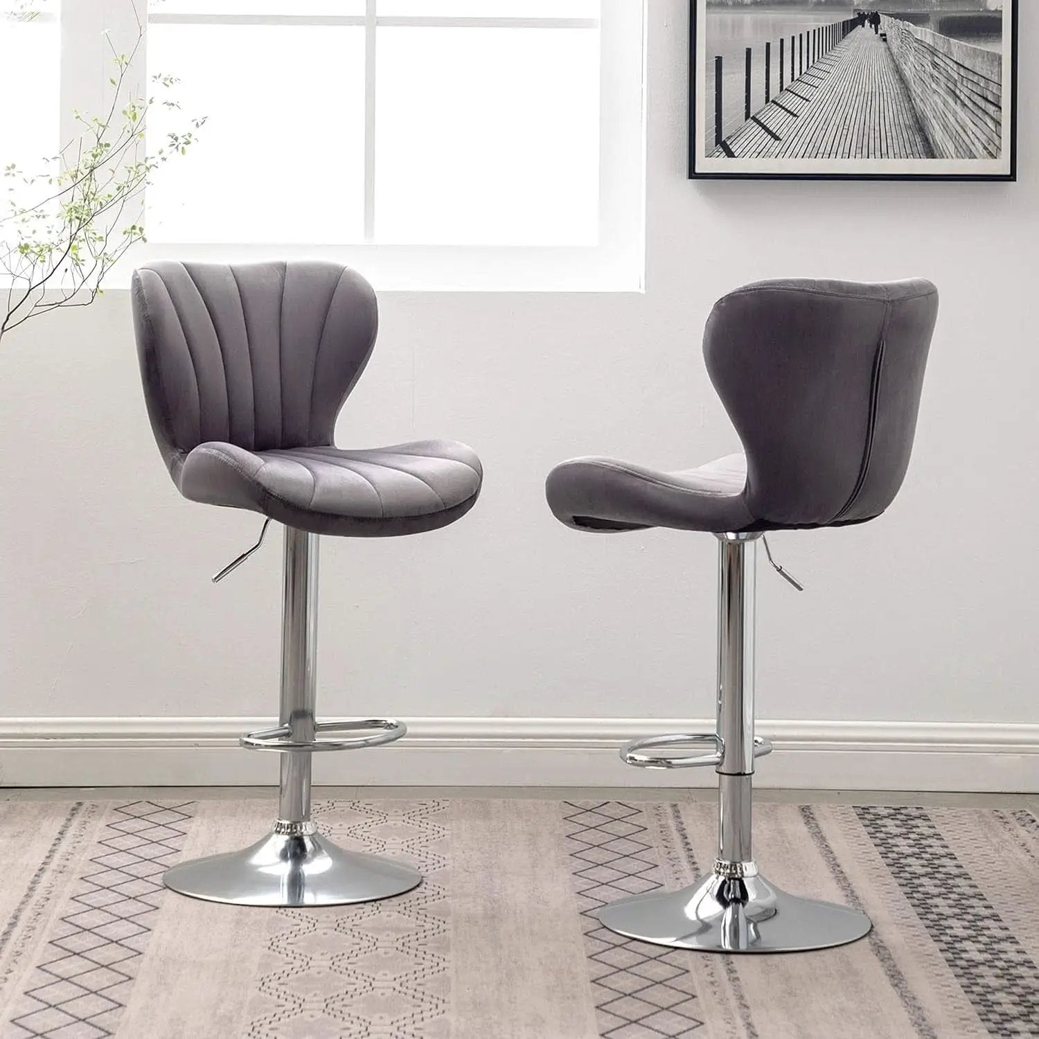 Velvet Adjustable Swivel Barstools Gray Set of Two from PriceLows™