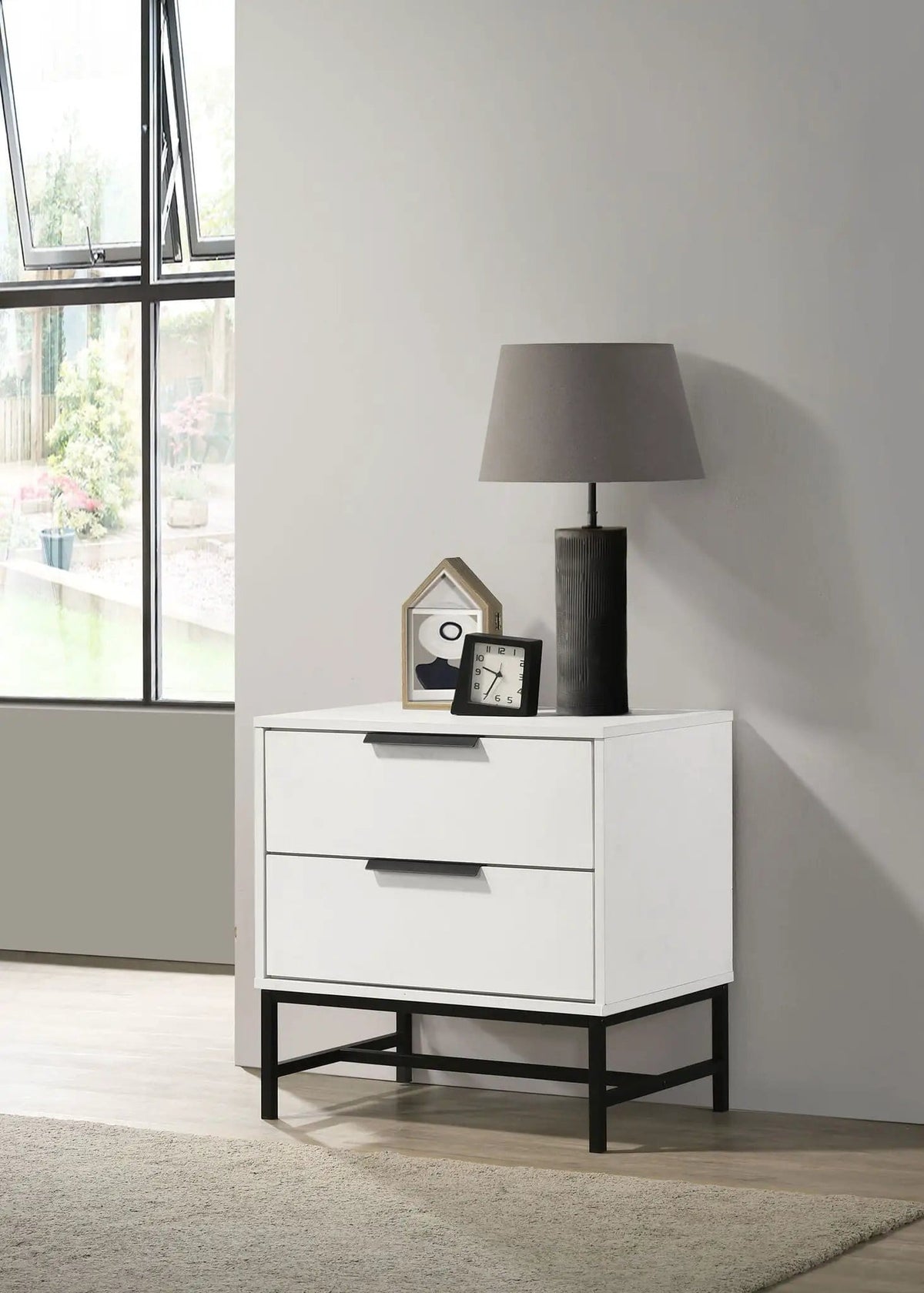Sonora 2-drawer Nightstand Bedside Table | 23.5 x 15.25 x 23.5 in | Engineered Wood & Metal | White