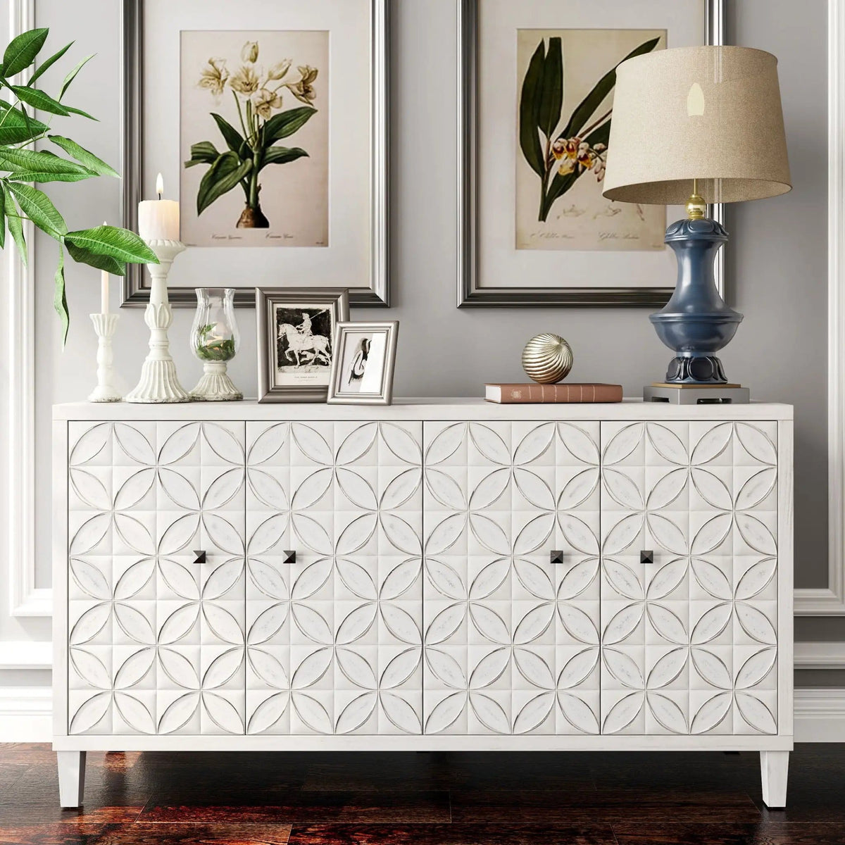 Accent Cabinet 4 Door Wooden Cabinet Sideboard Buffet Server Cabinet Storage | 59.84 x 15.75 x 31.5 in | Mdf | Dining Room