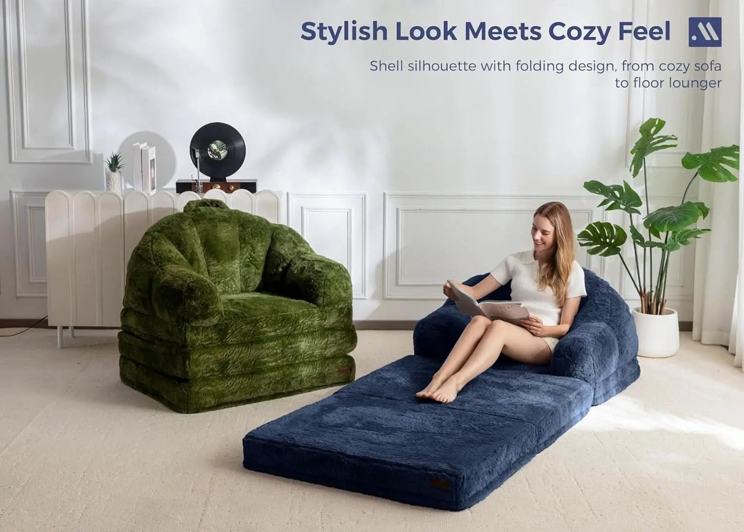 Navy Upholstered Folding Sofa Bed Convertible Lounger from PriceLows™