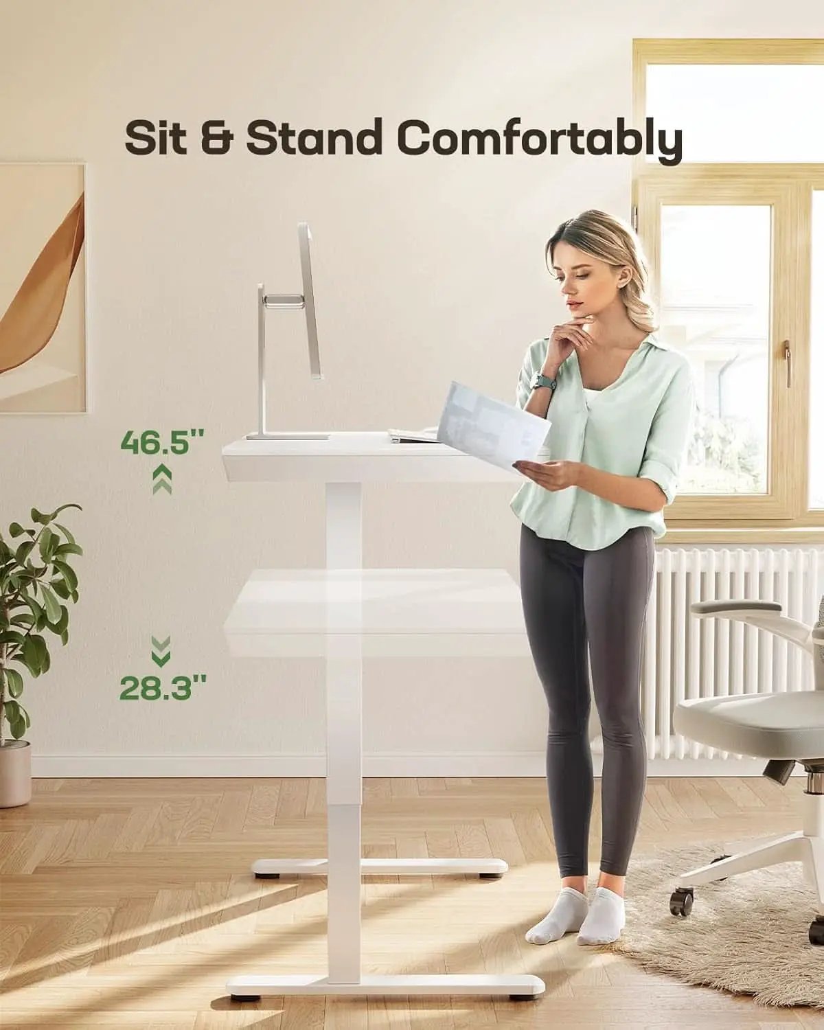 Height Adjustable Standing Desk 48x24 Inch With USB Ports And Drawer White from PriceLows™