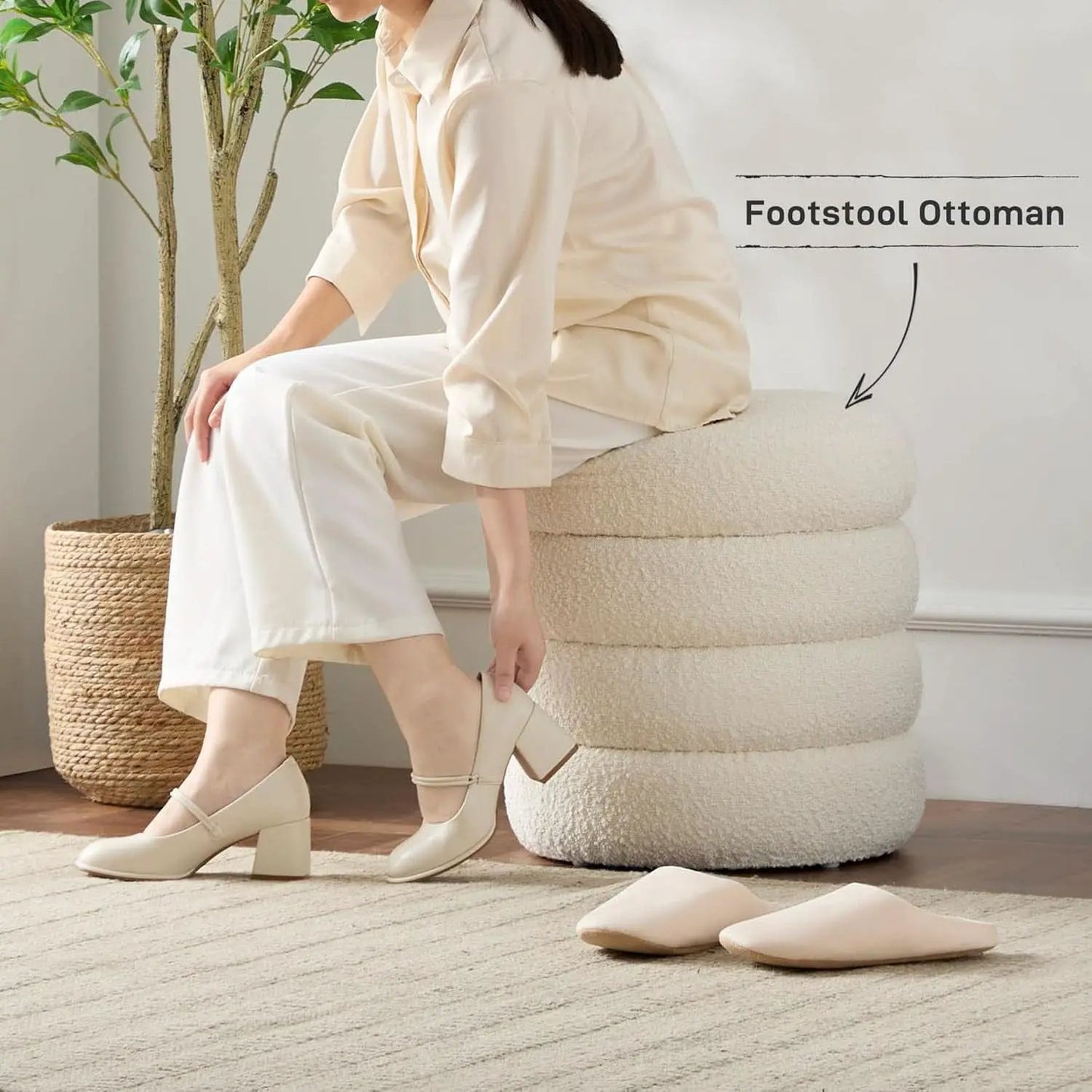 Round Storage Ottoman Featuring Removable Lid White from PriceLows™