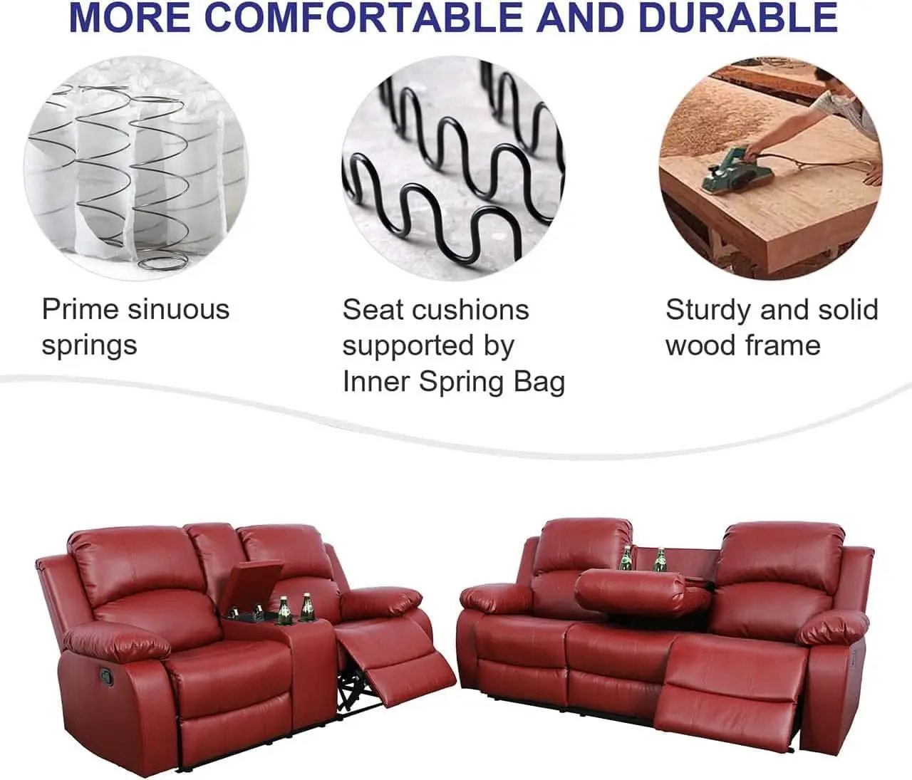 Bonded Leather Living Room Sofa And Loveseat Red Recliner from PriceLows™