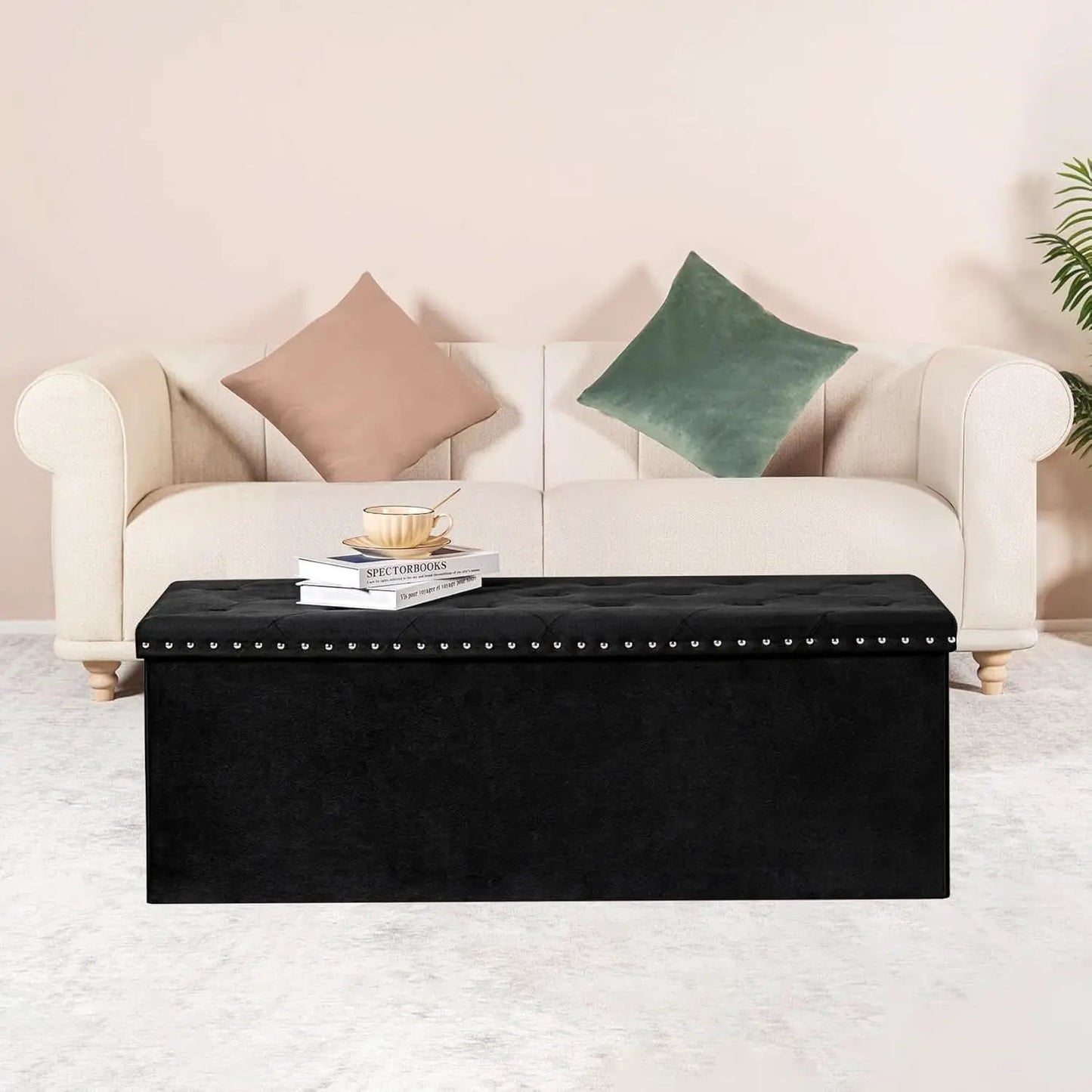 Black Premium Velvet Storage Ottoman Bench Bedroom from PriceLows™