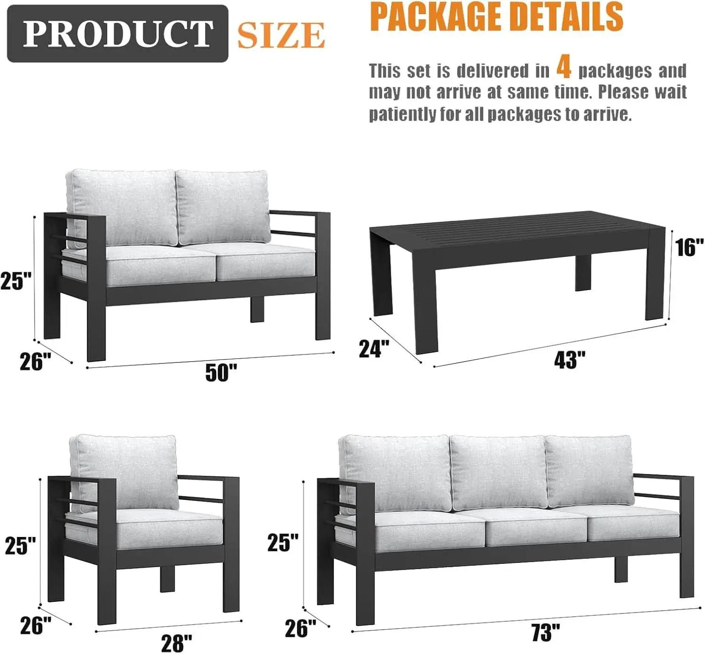 5 Piece Modern Aluminum Outdoor Patio Sectional Set from PriceLows™