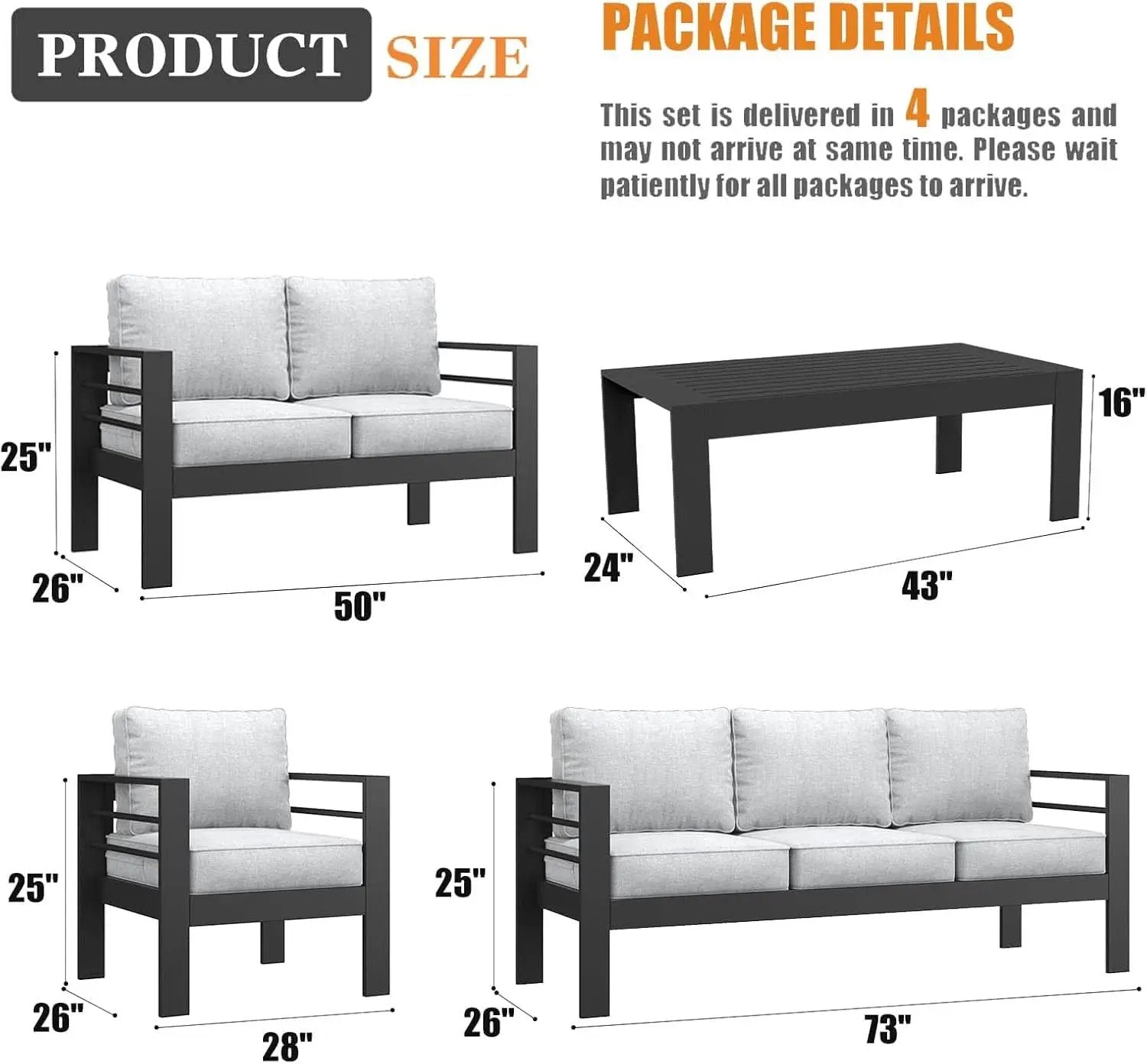 5 Piece Modern Aluminum Outdoor Patio Sectional Set from PriceLows™