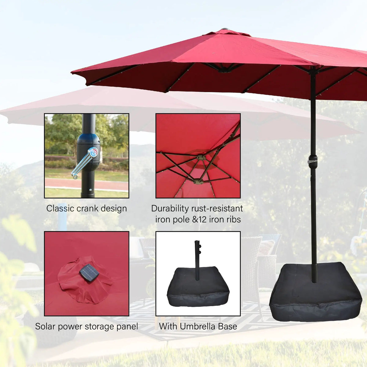 Outdoor Market Umbrella | 15FT Rectangular | Double Sided