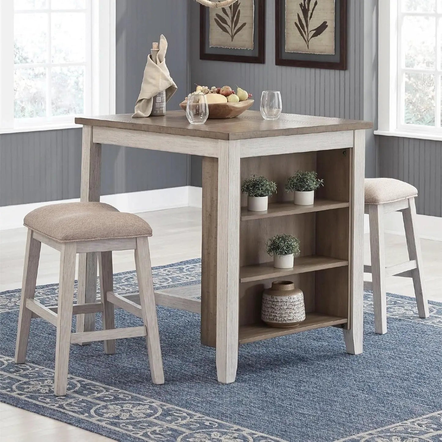 Whitewash Counter Height Dining Set With Barstools from PriceLows™