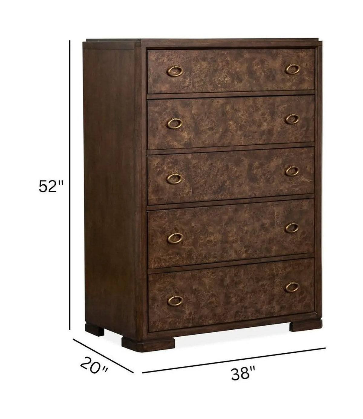 Rowan Drawer Chest | Espresso Finish | Mapa Burl And Birch Veneer | Five Storage Drawers