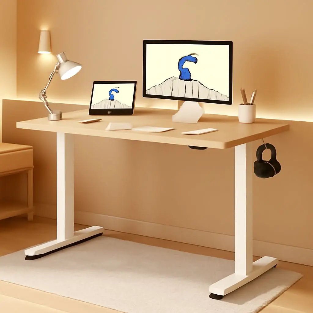 48 X 24 Standing Desk Height Adjustable White Frame Maple from PriceLows™