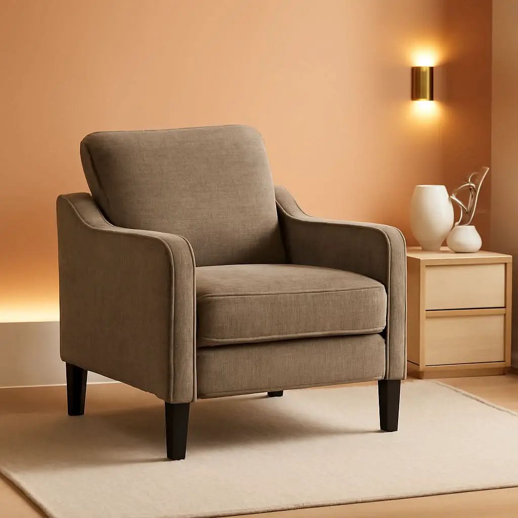 Light Brown Upholstered Midcentury Living Room Armchair from PriceLows™