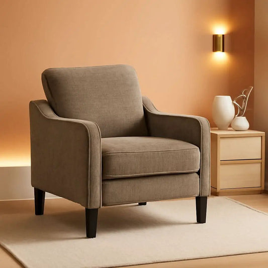 Light Brown Upholstered Midcentury Living Room Armchair from PriceLows™