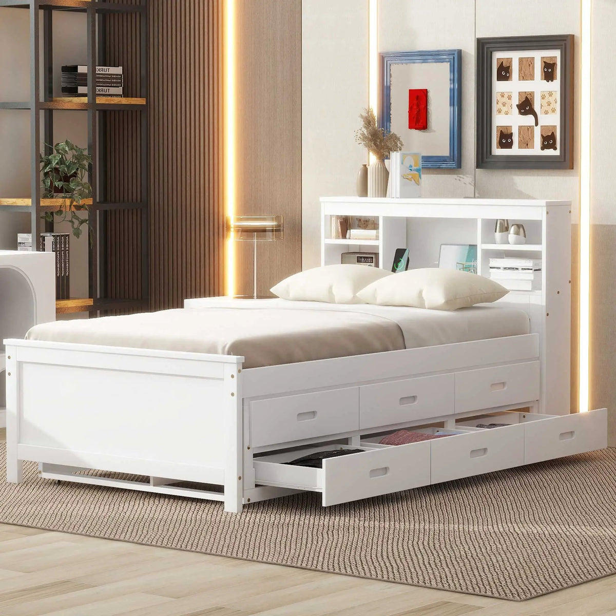 Platform Bed | Storage Headboard | USB Ports | Twin Trundle