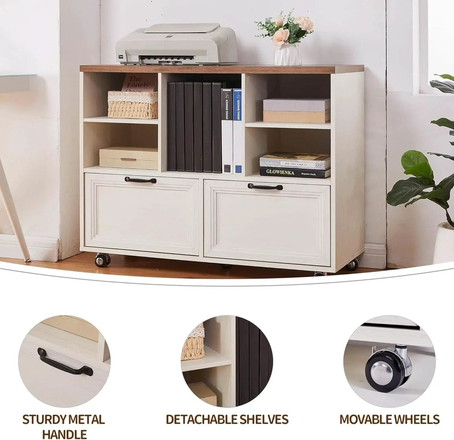 60 Inch L Shaped Desk With Farmhouse Cabinetry Storage from PriceLows™