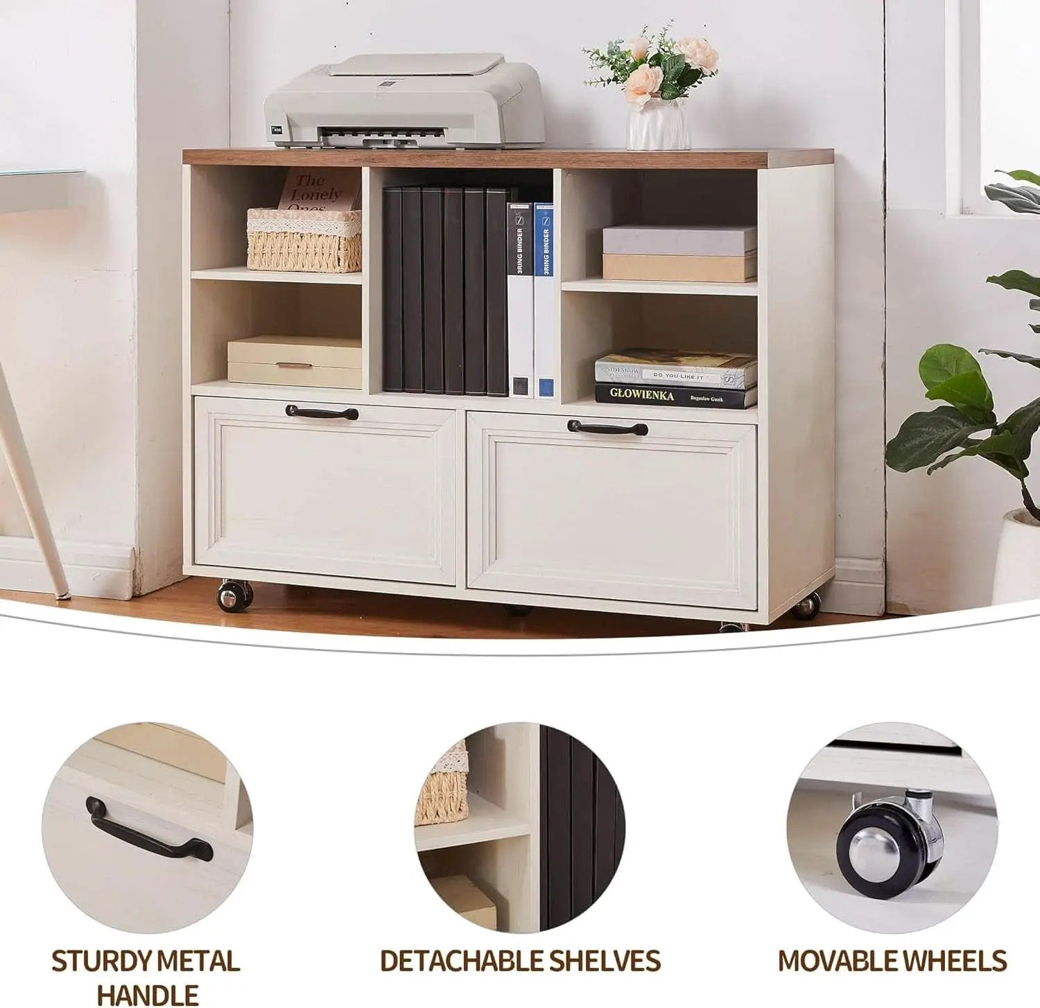 60 Inch L Shaped Desk With Farmhouse Cabinetry Storage from PriceLows™