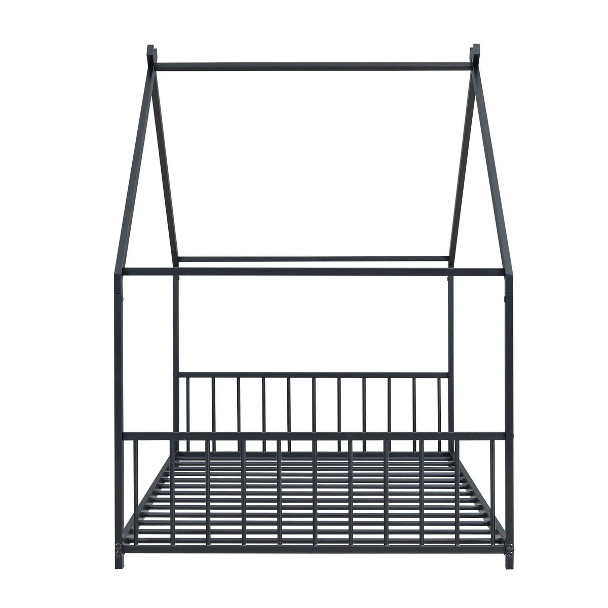 Metal House Bed | Roof Design | Semi-Enclosed Play Space | Contemporary Neutral Finish